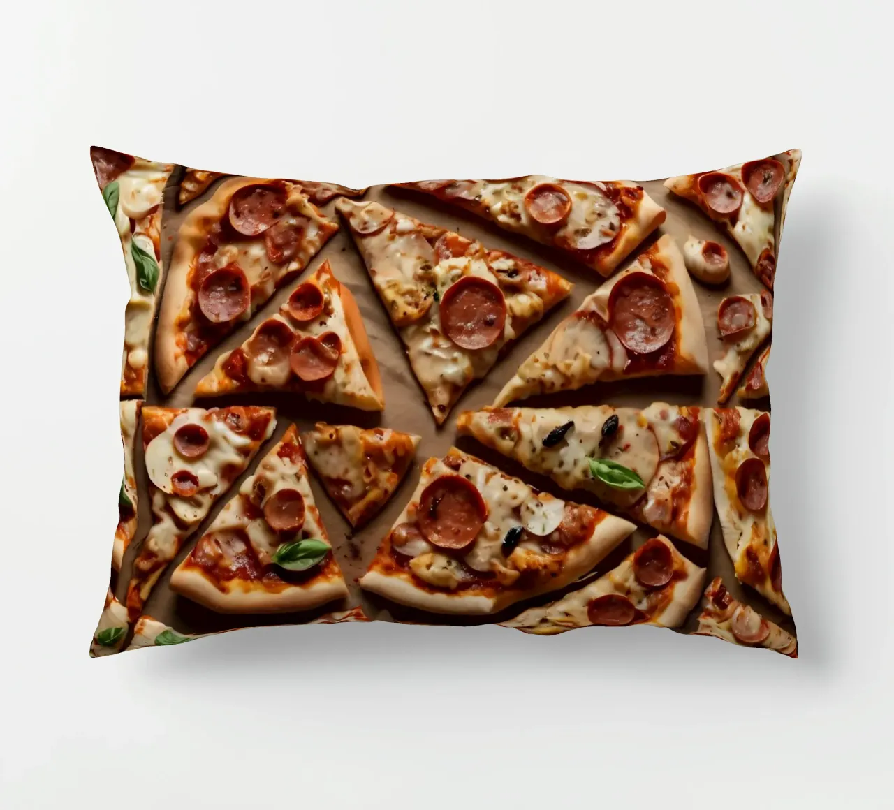 una deliziosa varietà di tranci di pizza assortiti, conditi con cuscino da DesignDoodle