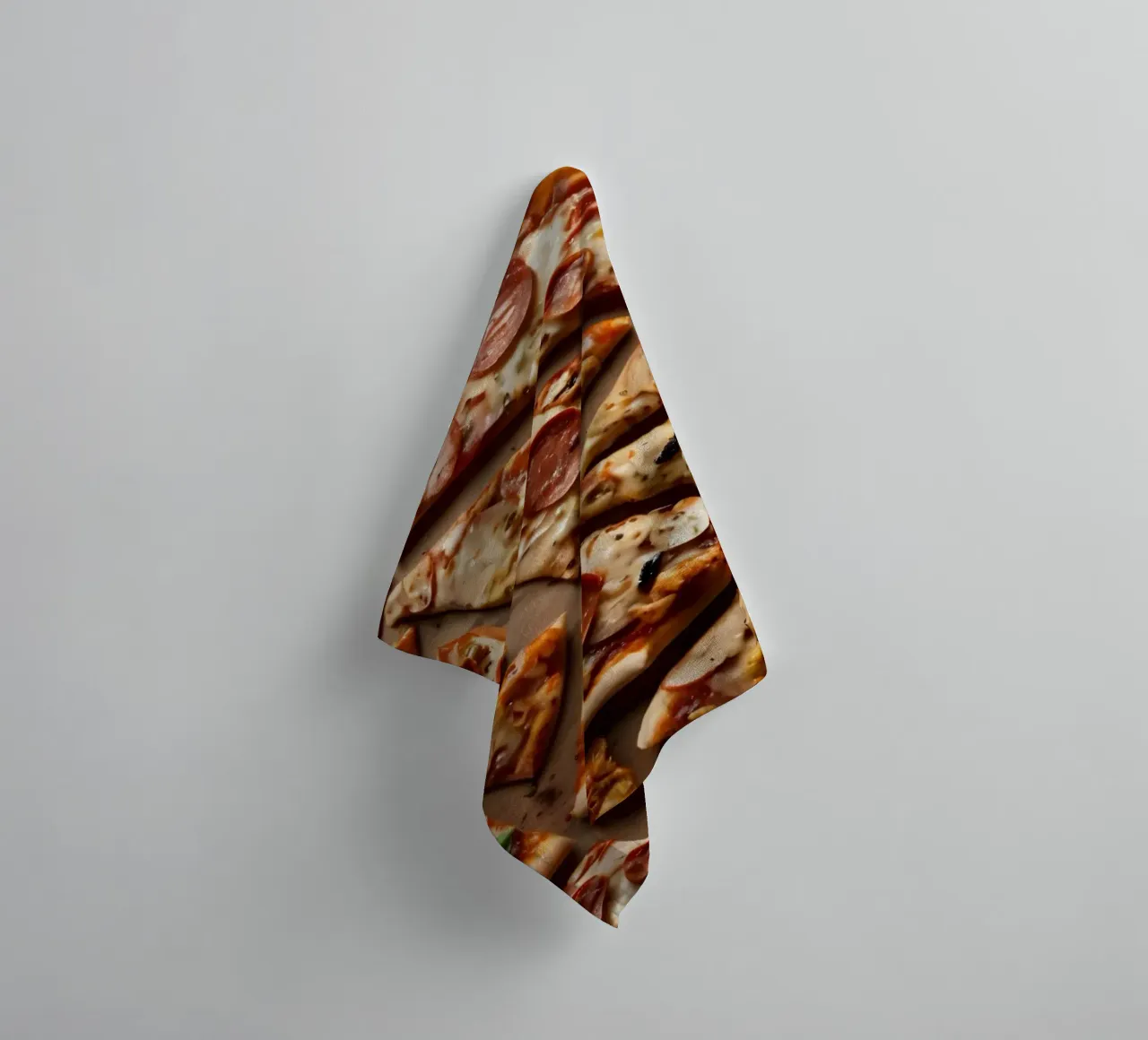 una deliziosa varietà di tranci di pizza assortiti, conditi con asciugamano da bagno da DesignDoodle