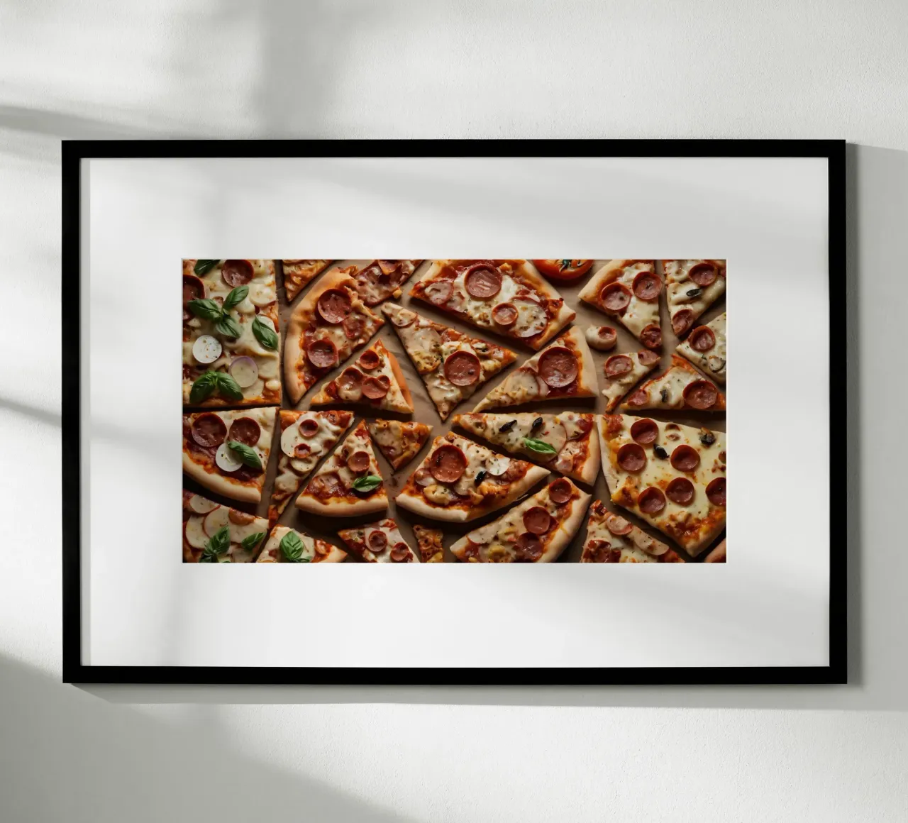 una deliziosa varietà di tranci di pizza assortiti, conditi con carta hahnemühle da DesignDoodle