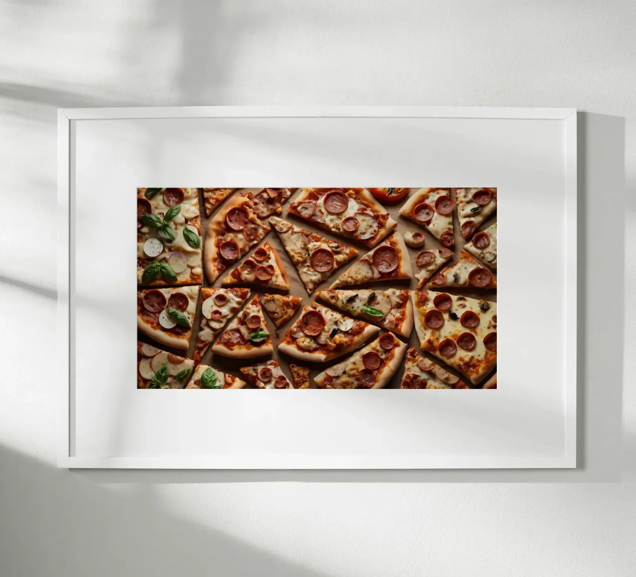 una deliziosa varietà di tranci di pizza assortiti, conditi con carta hahnemühle da DesignDoodle