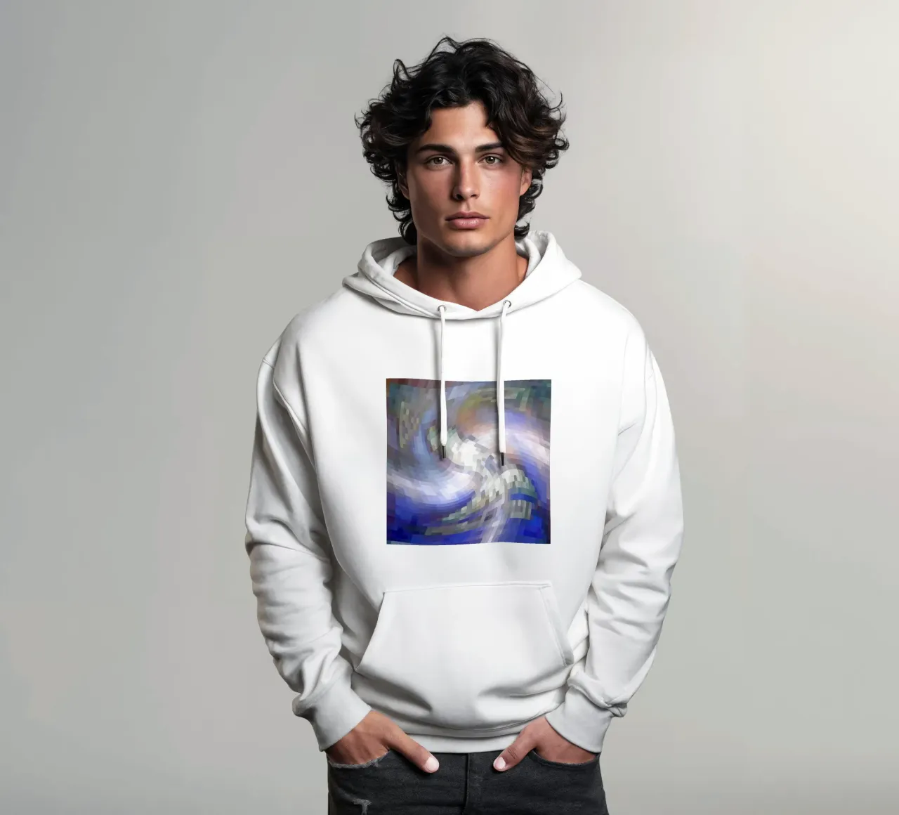 Illusione di un vortice bluastro e bianco-violaceo in stile mosaico felpa con cappuccio da Gürsel Yesil Digital Art