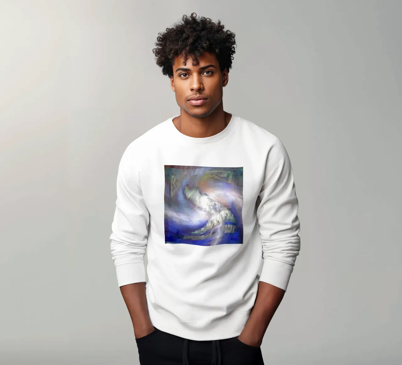 Illusione di un vortice bluastro e bianco-violaceo in stile mosaico felpa da Gürsel Yesil Digital Art