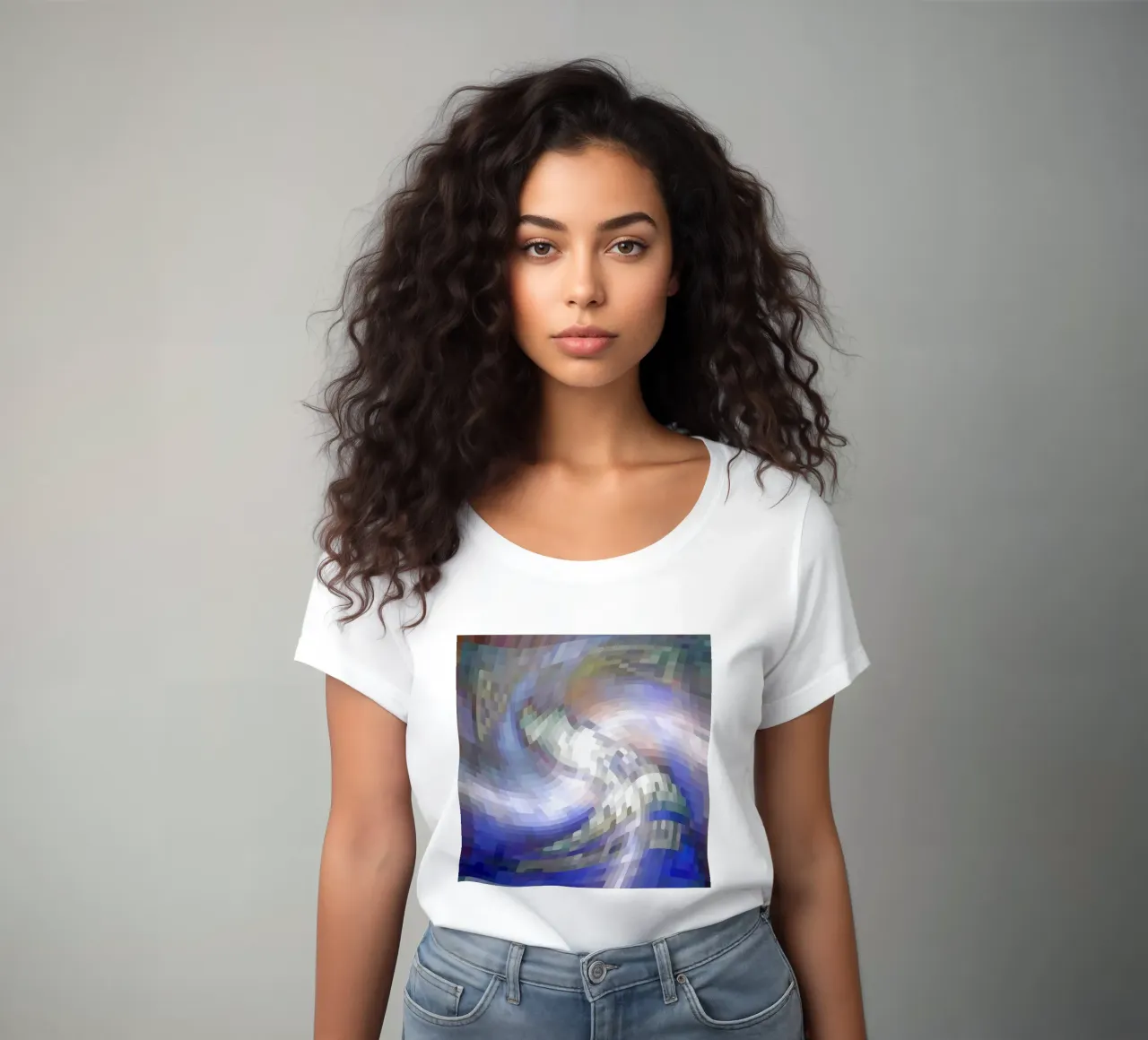 Illusione di un vortice bluastro e bianco-violaceo in stile mosaico t-shirt da donna da Gürsel Yesil Digital Art