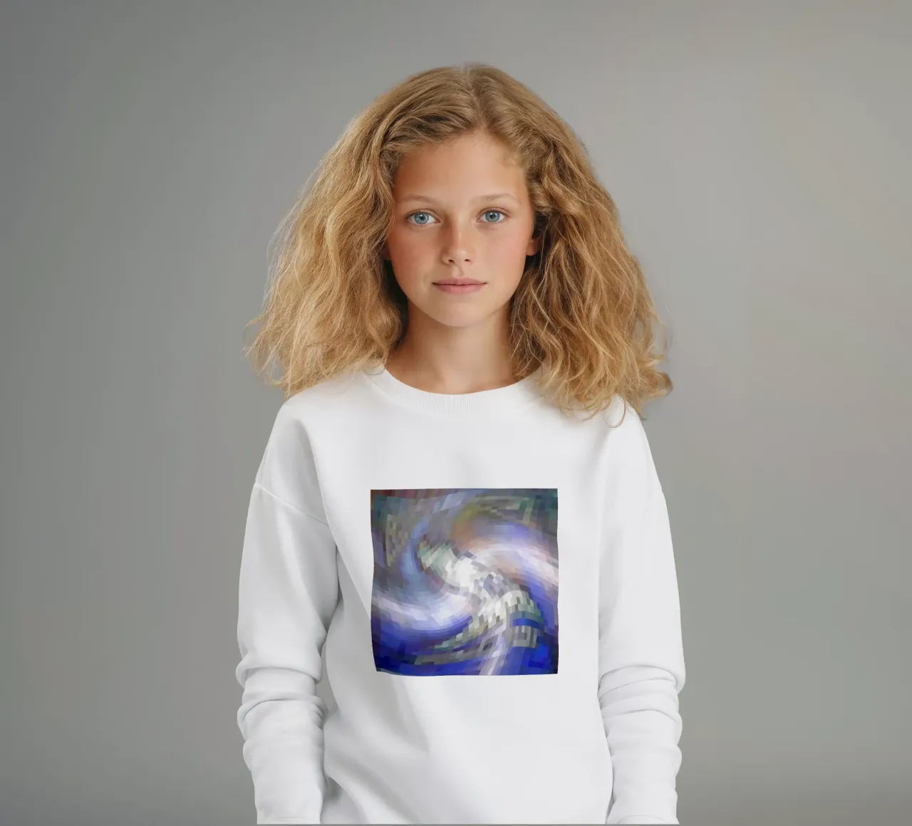 Illusione di un vortice bluastro e bianco-violaceo in stile mosaico felpa bambino da Gürsel Yesil Digital Art