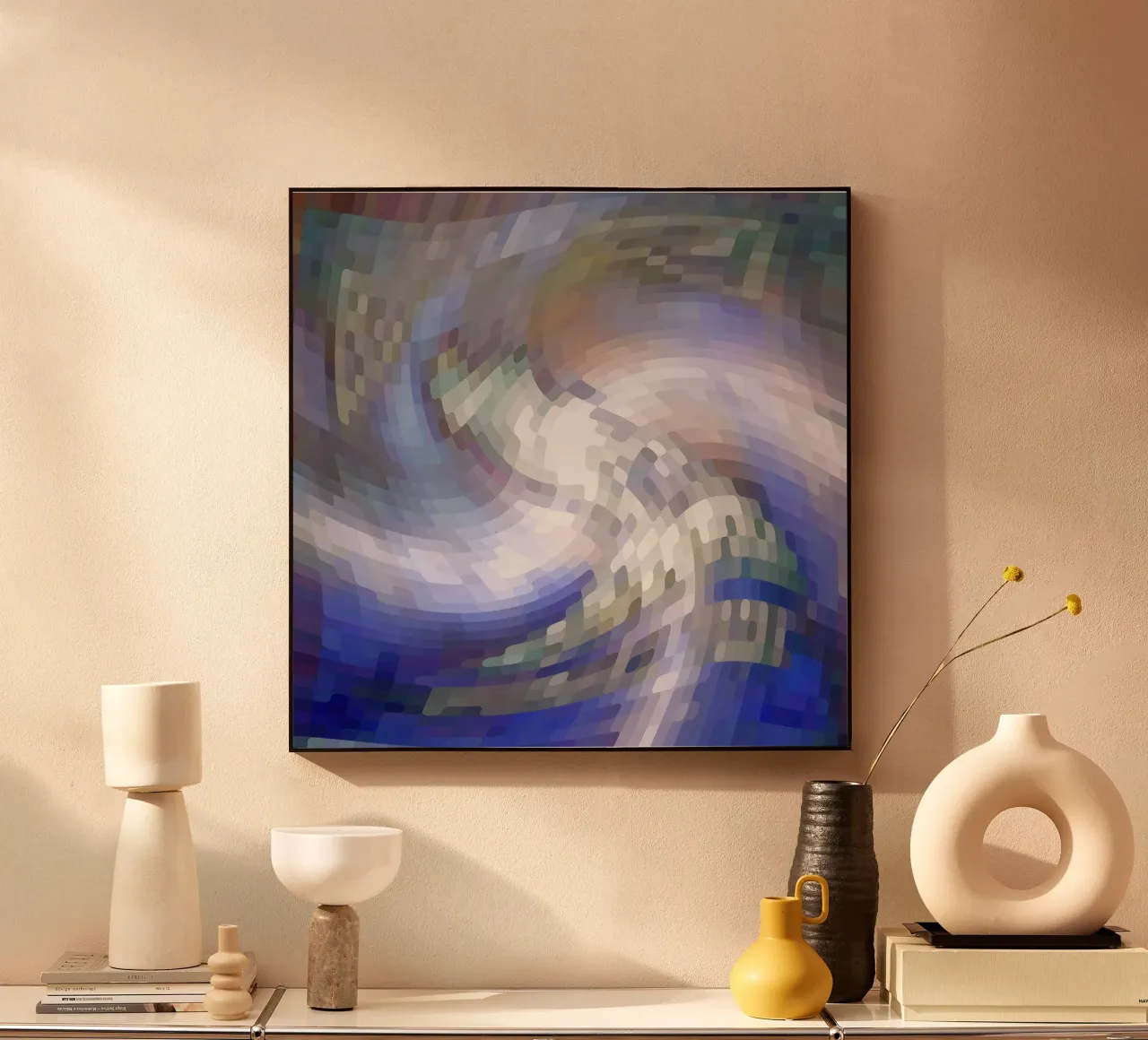 Illusione di un vortice bluastro e bianco-violaceo in stile mosaico alluminio dibond da Gürsel Yesil Digital Art