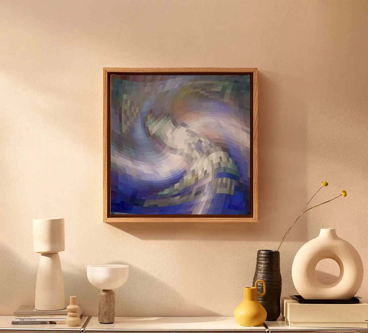 Illusione di un vortice bluastro e bianco-violaceo in stile mosaico tela da Gürsel Yesil Digital Art