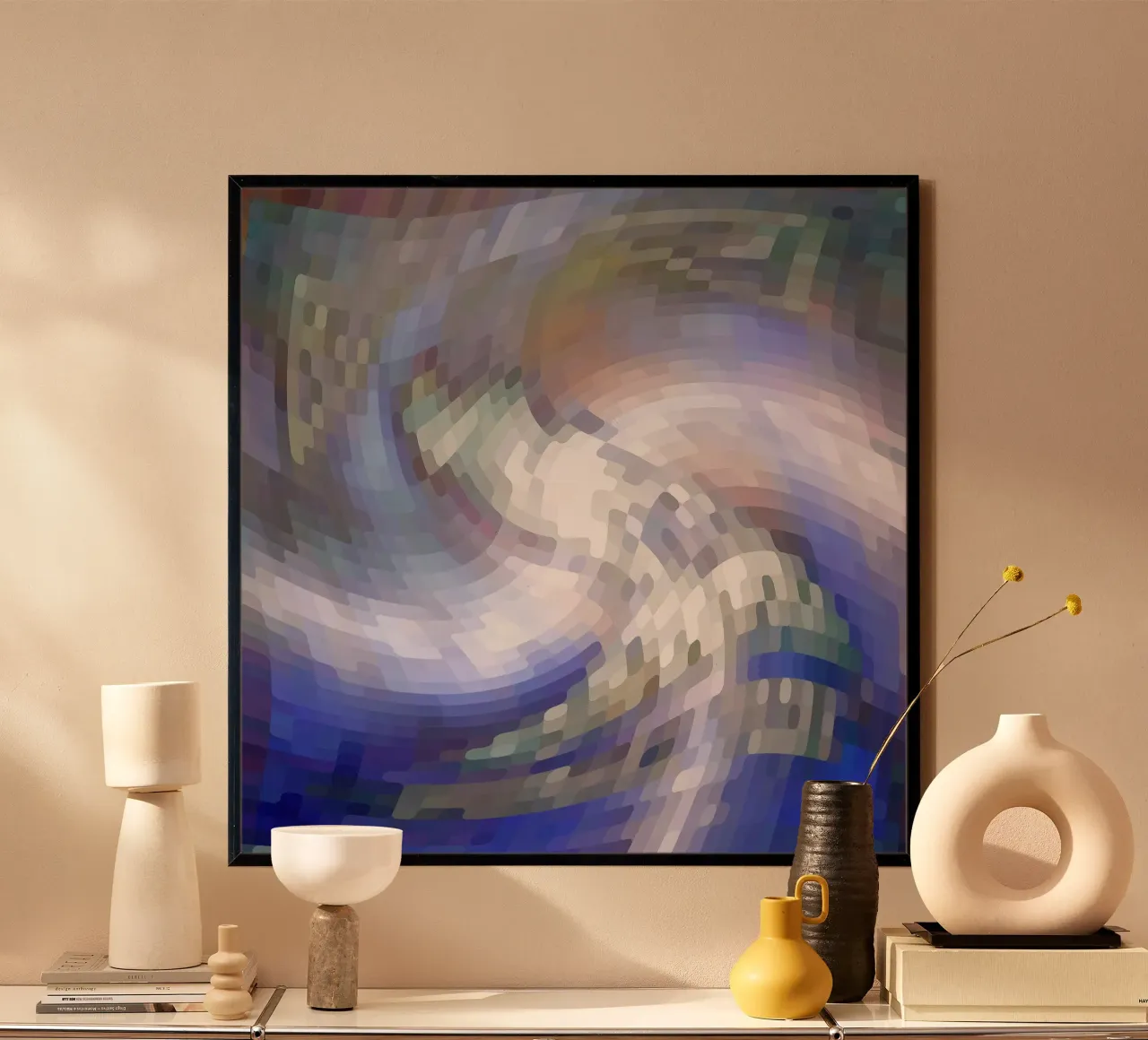 Illusione di un vortice bluastro e bianco-violaceo in stile mosaico poster da Gürsel Yesil Digital Art