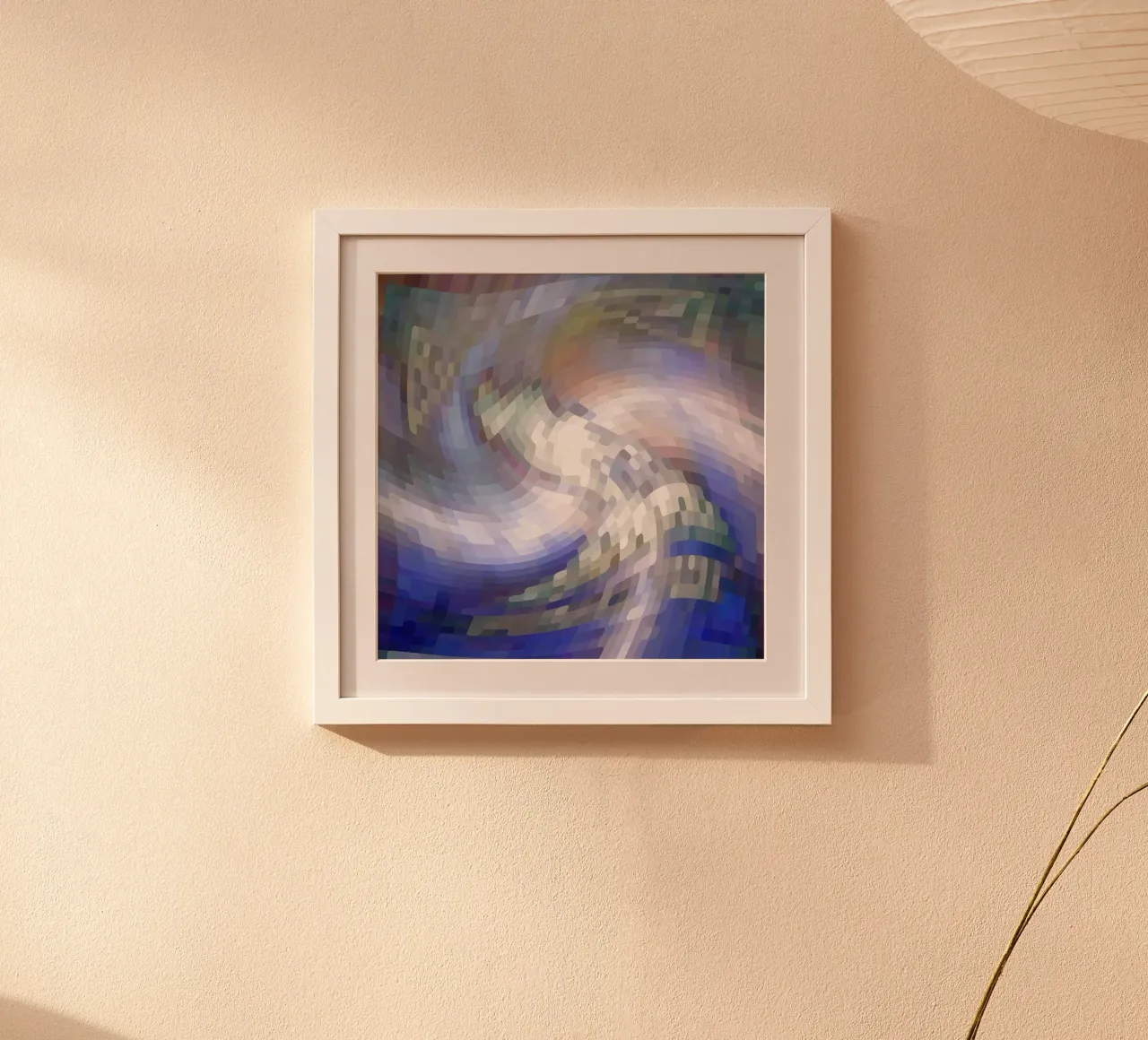 Illusione di un vortice bluastro e bianco-violaceo in stile mosaico poster da Gürsel Yesil Digital Art