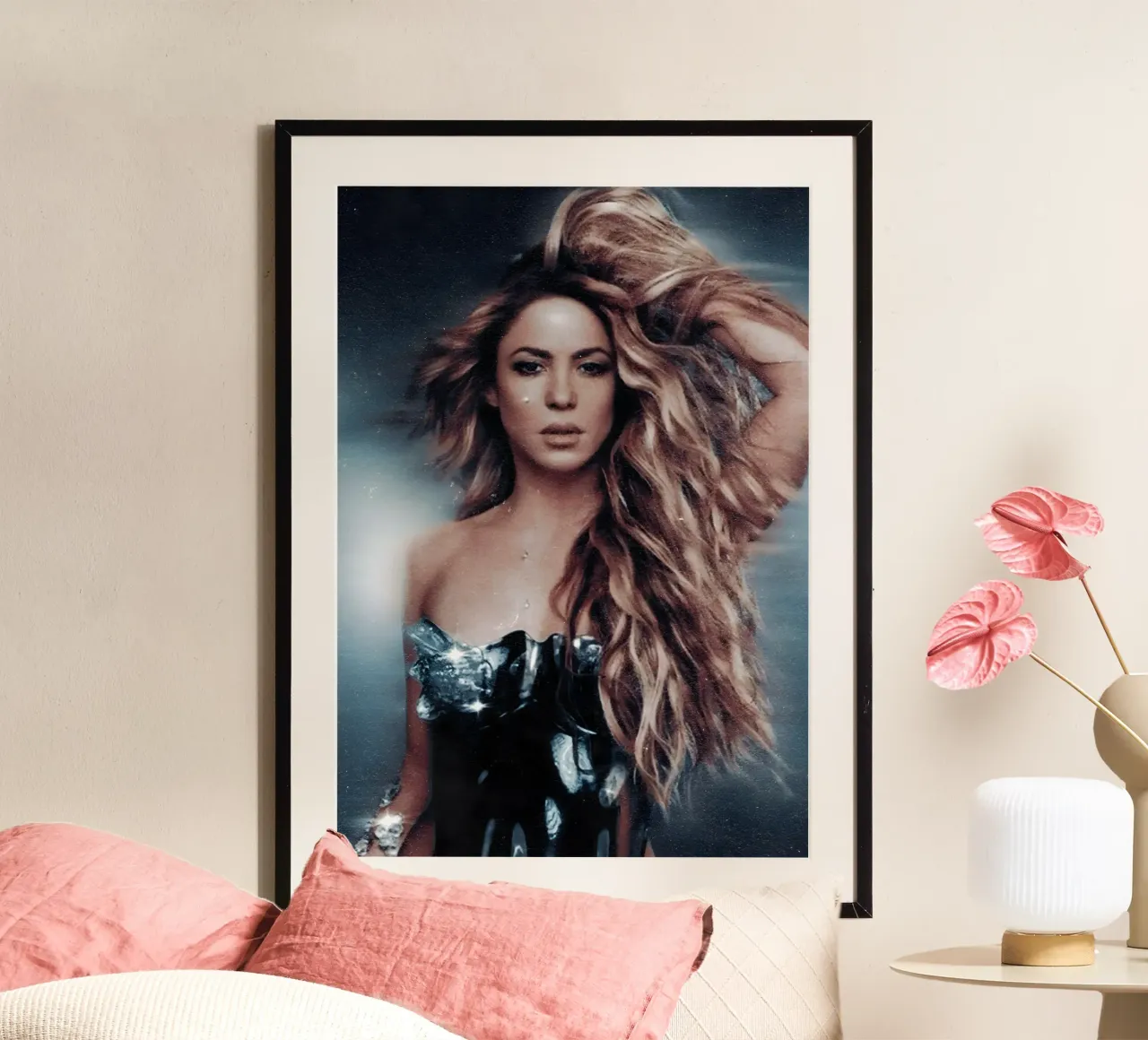 Shakira poster con telaio in legno da Low poly art