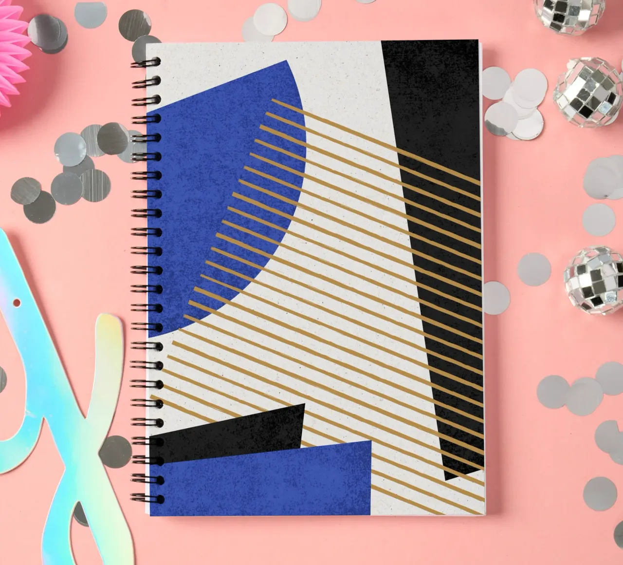 Stripes Circle Geometric Abstract Pattern 1 - Blue Black spiral notebook by MoonlightPrint