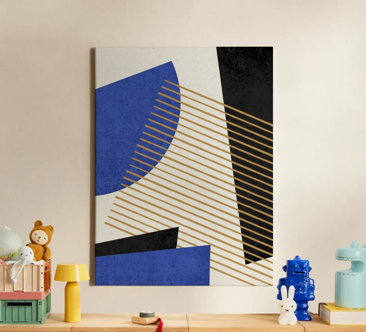 Stripes Circle Geometric Abstract Pattern 1 - Blue Black canvas by MoonlightPrint