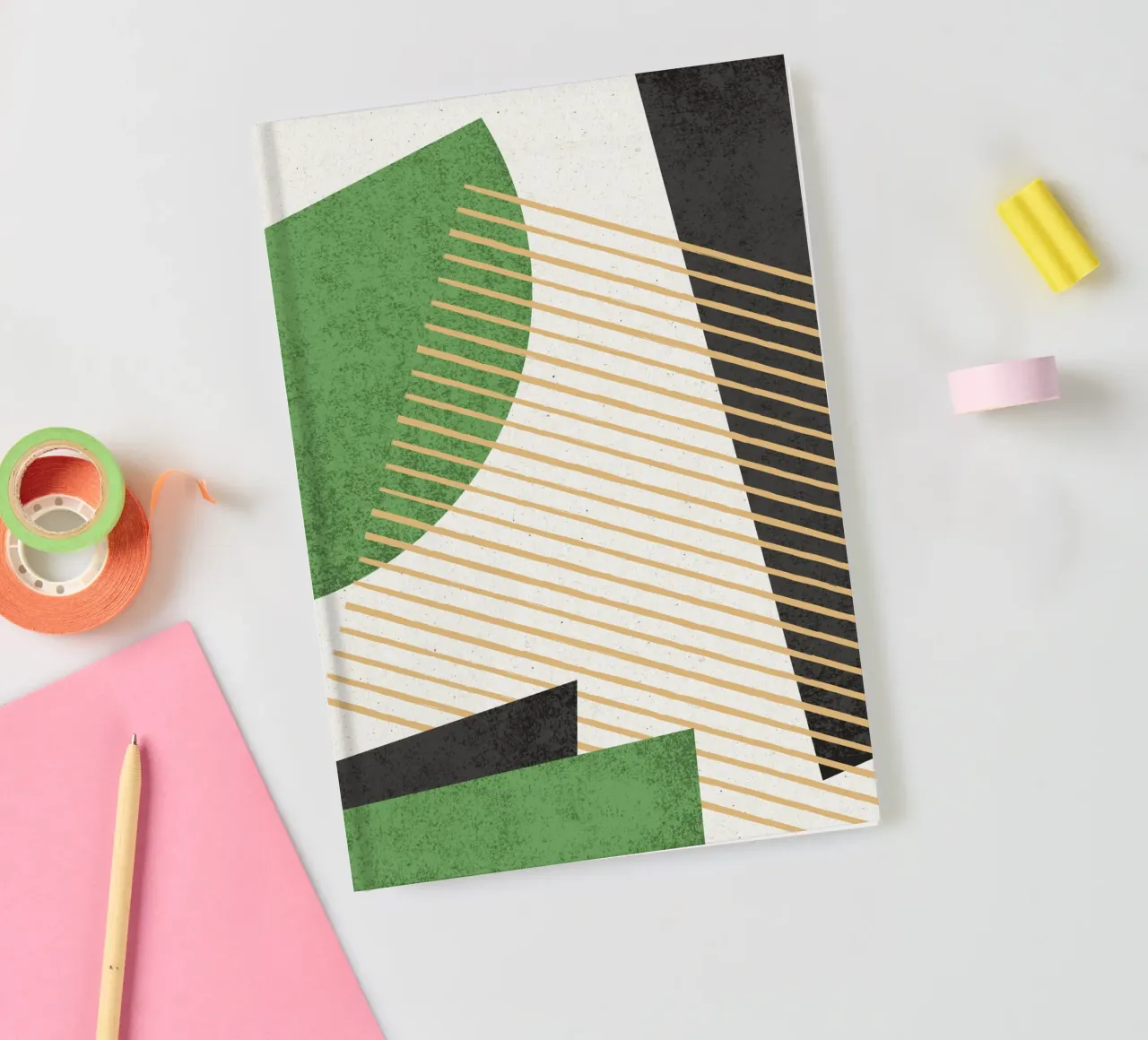Stripes Circle Geometric Abstract Pattern 1 - Green Black notebook by MoonlightPrint