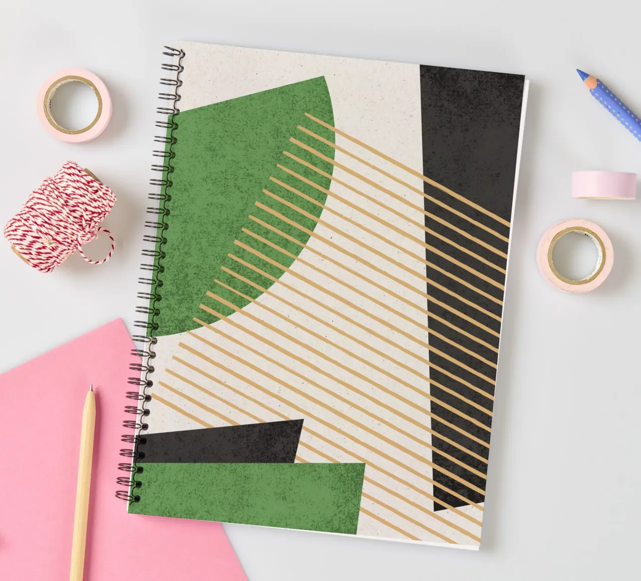 Stripes Circle Geometric Abstract Pattern 1 - Green Black spiral notebook by MoonlightPrint