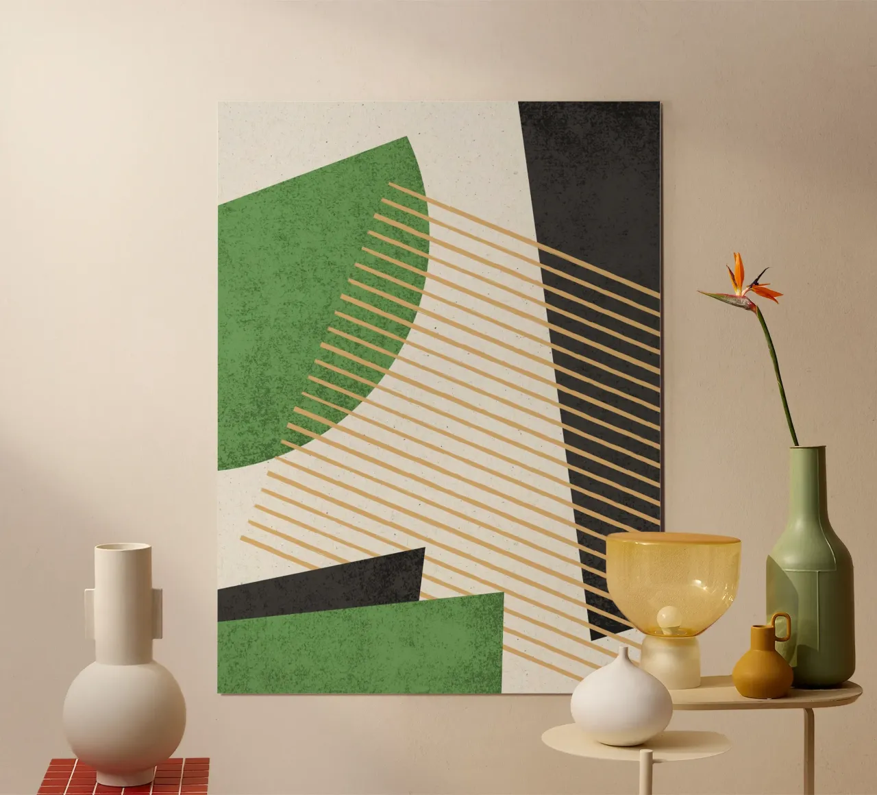 Stripes Circle Geometric Abstract Pattern 1 - Green Black hahnemühle by MoonlightPrint