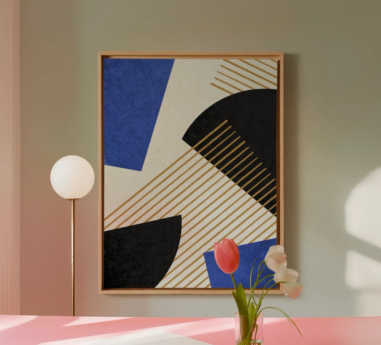 Stripes Circle Geometric Abstract Pattern 2 - Blue Black canvas with Floater frame by MoonlightPrint