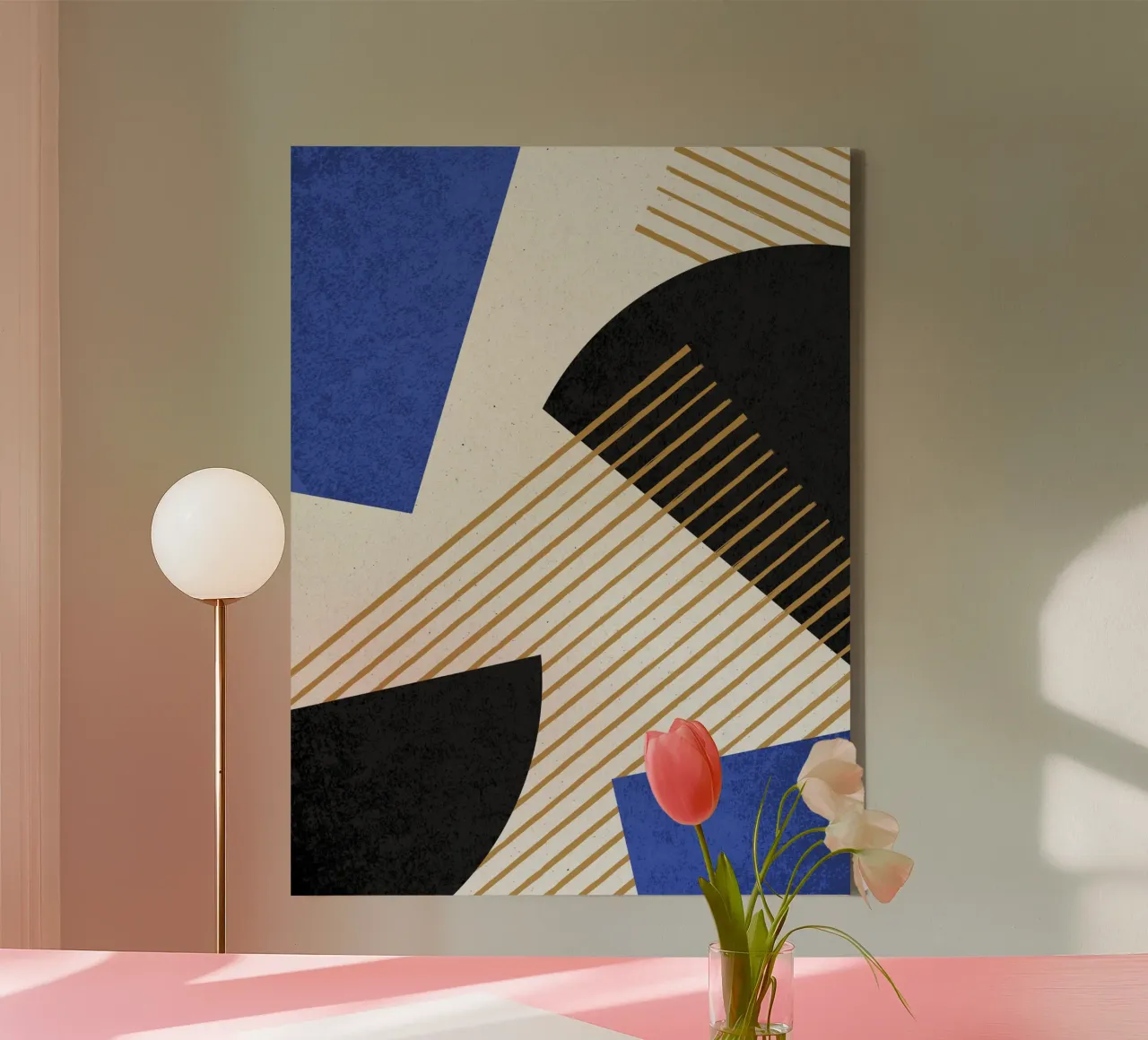 Stripes Circle Geometric Abstract Pattern 2 - Blue Black canvas with Floater frame by MoonlightPrint