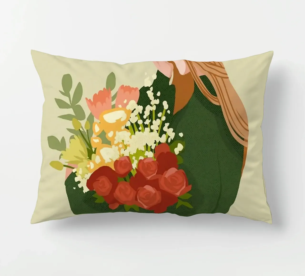 donna con fiori in mano cuscino da John C Labut
