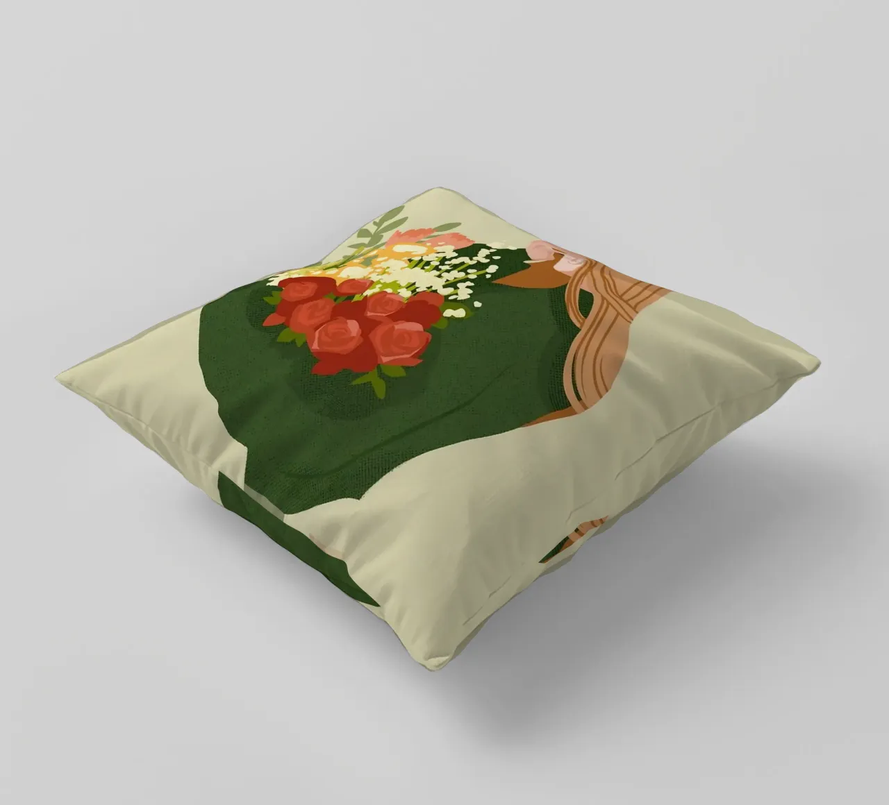 donna con fiori in mano cuscino da John C Labut