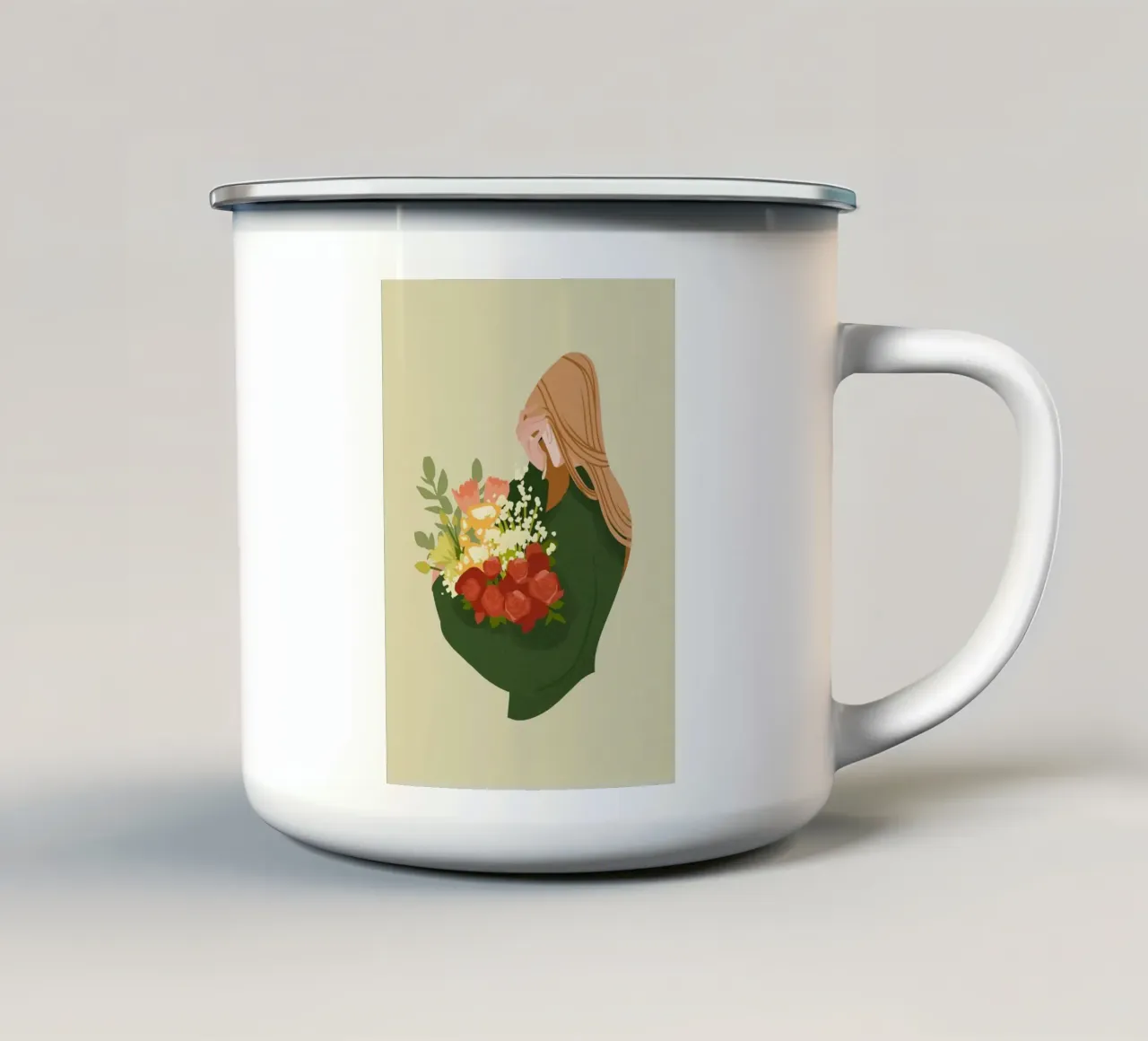 donna con fiori in mano tazza in smalto da John C Labut