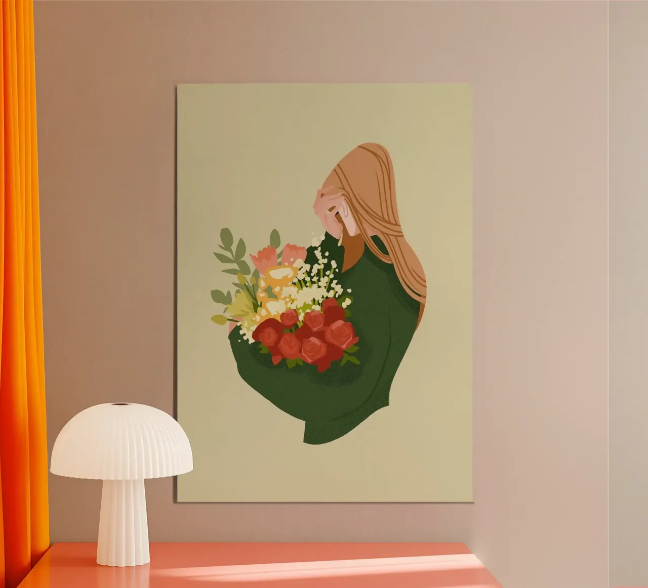 donna con fiori in mano alluminio dibond da John C Labut