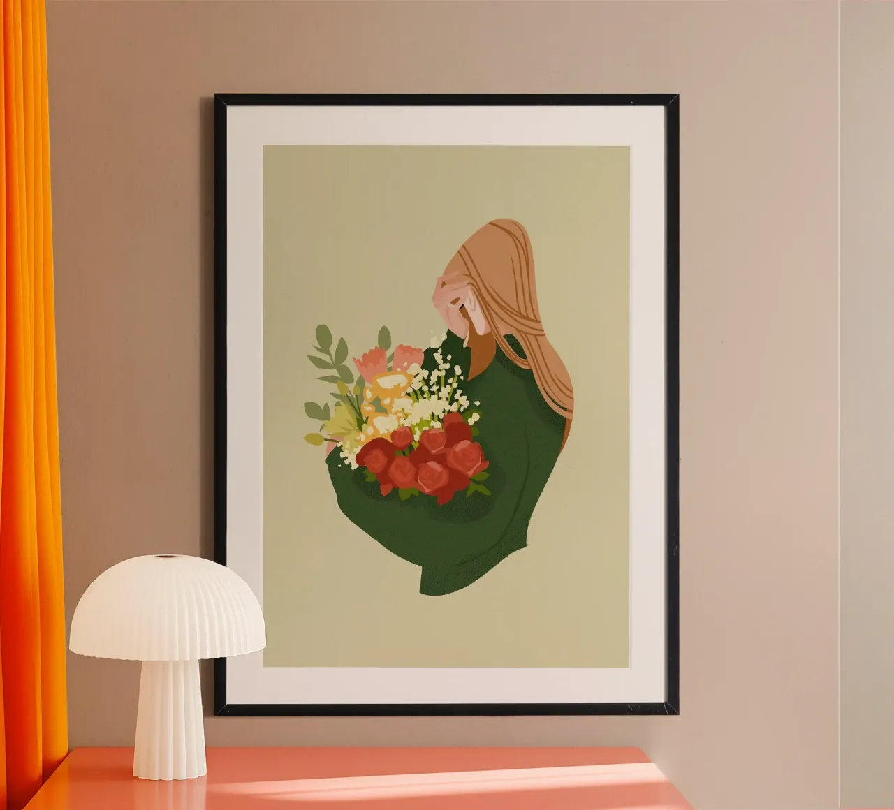 donna con fiori in mano carta hahnemühle da John C Labut