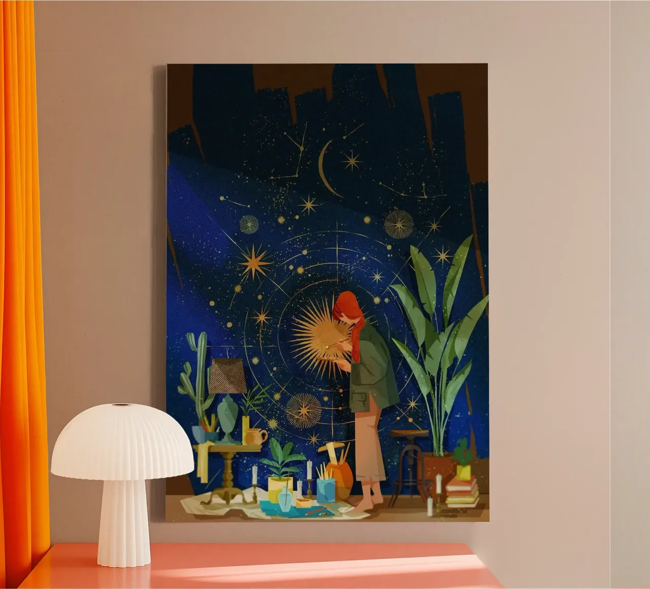 costellazione di stelle tela con Cornice a cassetta da John C Labut