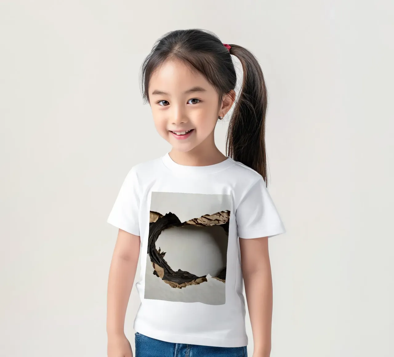 Un grand trou irrégulier dans un mur blanc laisse apparaître du papier déchiré t-shirt enfant de DesignDoodle