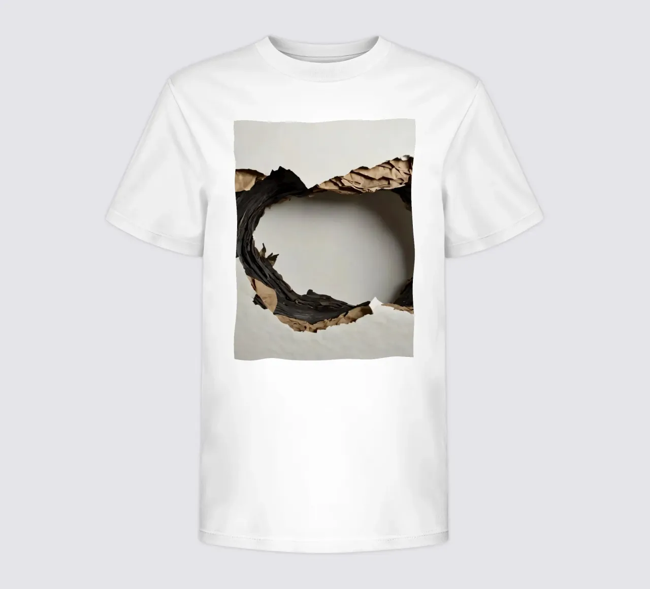 Un grand trou irrégulier dans un mur blanc laisse apparaître du papier déchiré t-shirt enfant de DesignDoodle