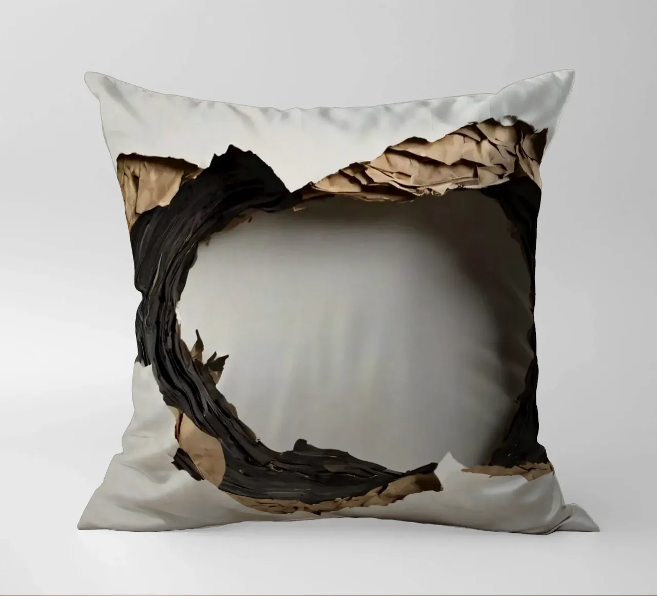 Un grande foro irregolare in una parete bianca rivela carta strappata. cuscino da DesignDoodle