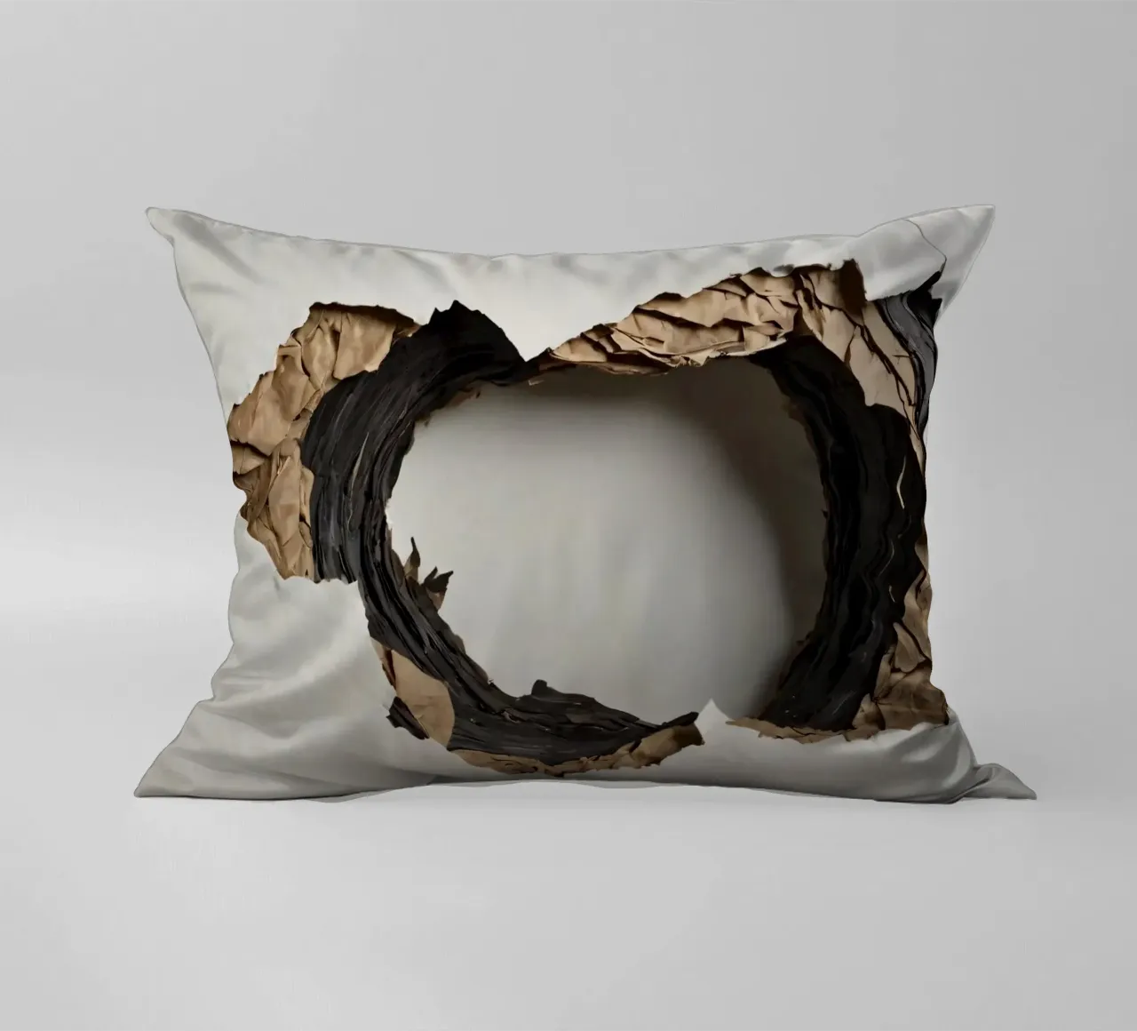 Un grande foro irregolare in una parete bianca rivela carta strappata. cuscino da DesignDoodle