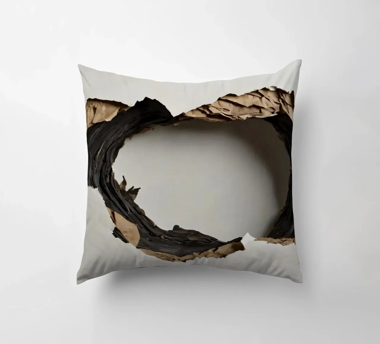 Un grande foro irregolare in una parete bianca rivela carta strappata. cuscino da DesignDoodle