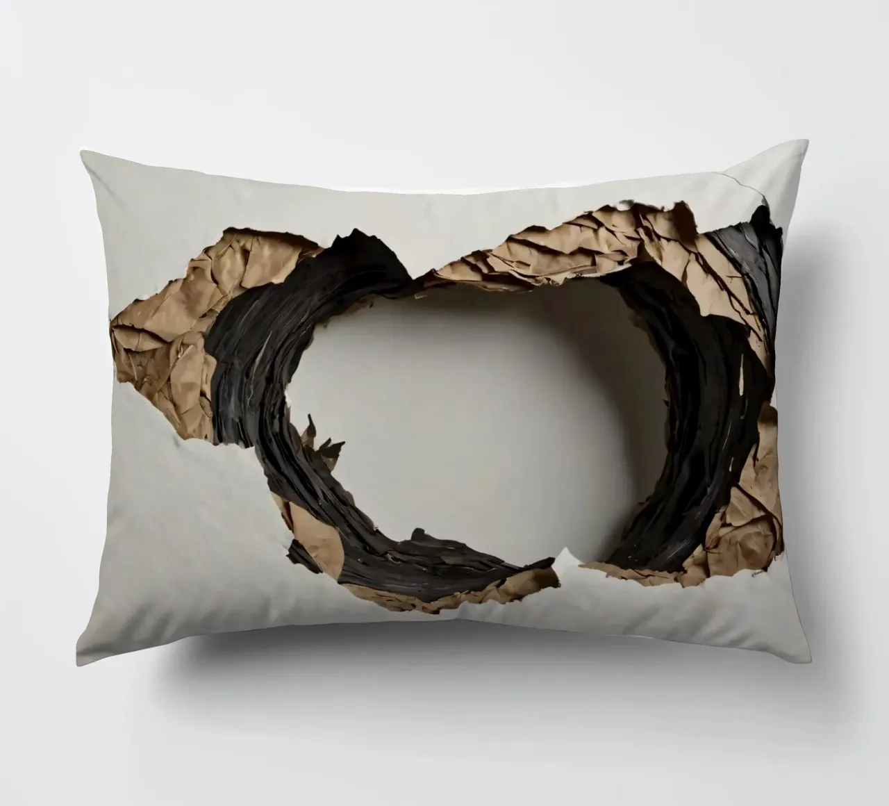 Un grande foro irregolare in una parete bianca rivela carta strappata. cuscino da DesignDoodle