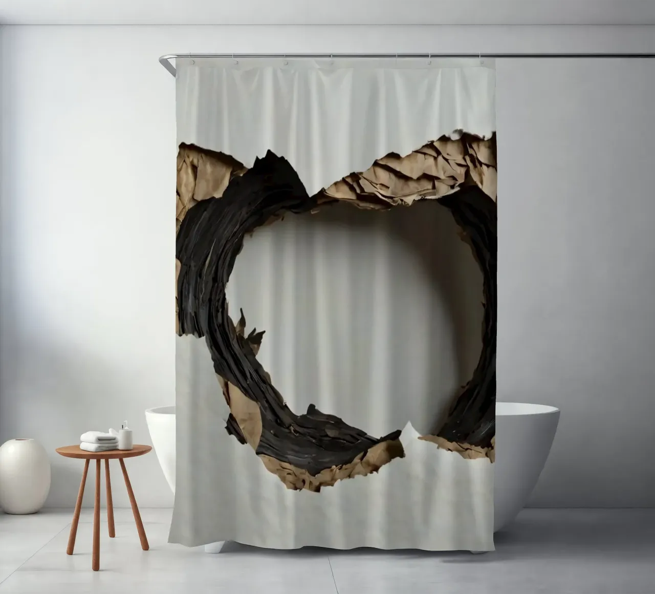 Ein großes, unregelmäßiges Loch in einer weißen Wand zeigt zerrissenes Papier Duschvorhang von DesignDoodle