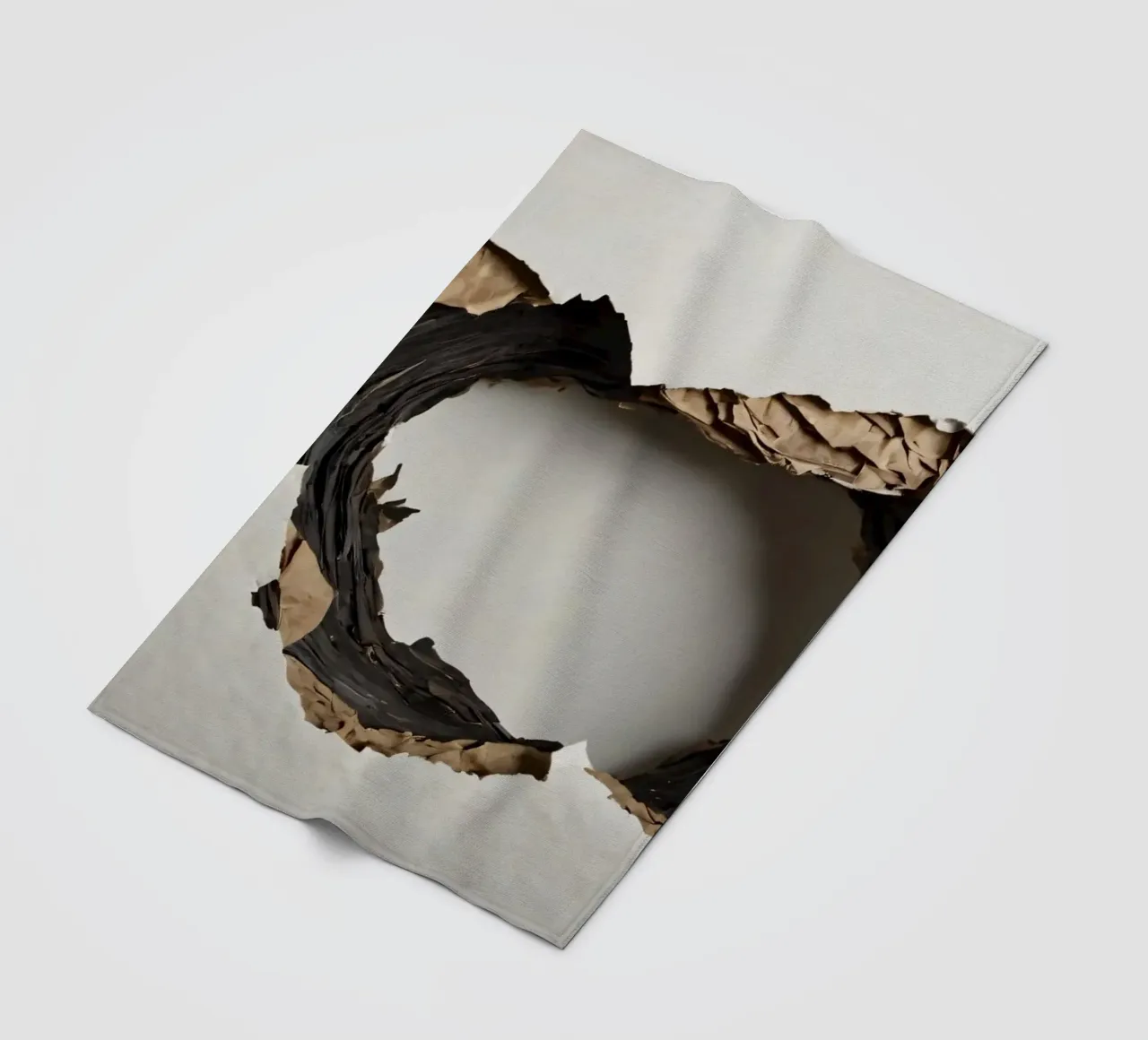 Un grande foro irregolare in una parete bianca rivela carta strappata. coperta in pile da DesignDoodle