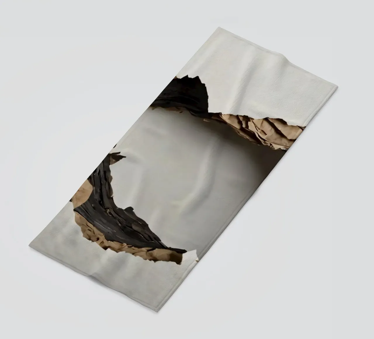 Un grande foro irregolare in una parete bianca rivela carta strappata. telo mare da DesignDoodle