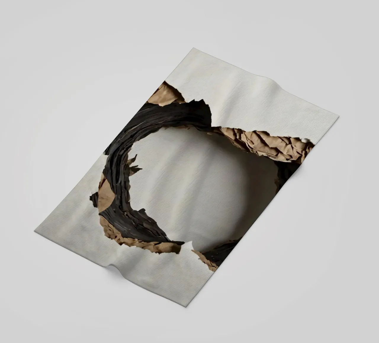 Un grande foro irregolare in una parete bianca rivela carta strappata. telo mare da DesignDoodle