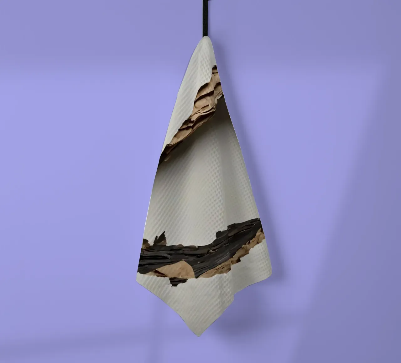 Un grande foro irregolare in una parete bianca rivela carta strappata. canovaccio da cucina da DesignDoodle