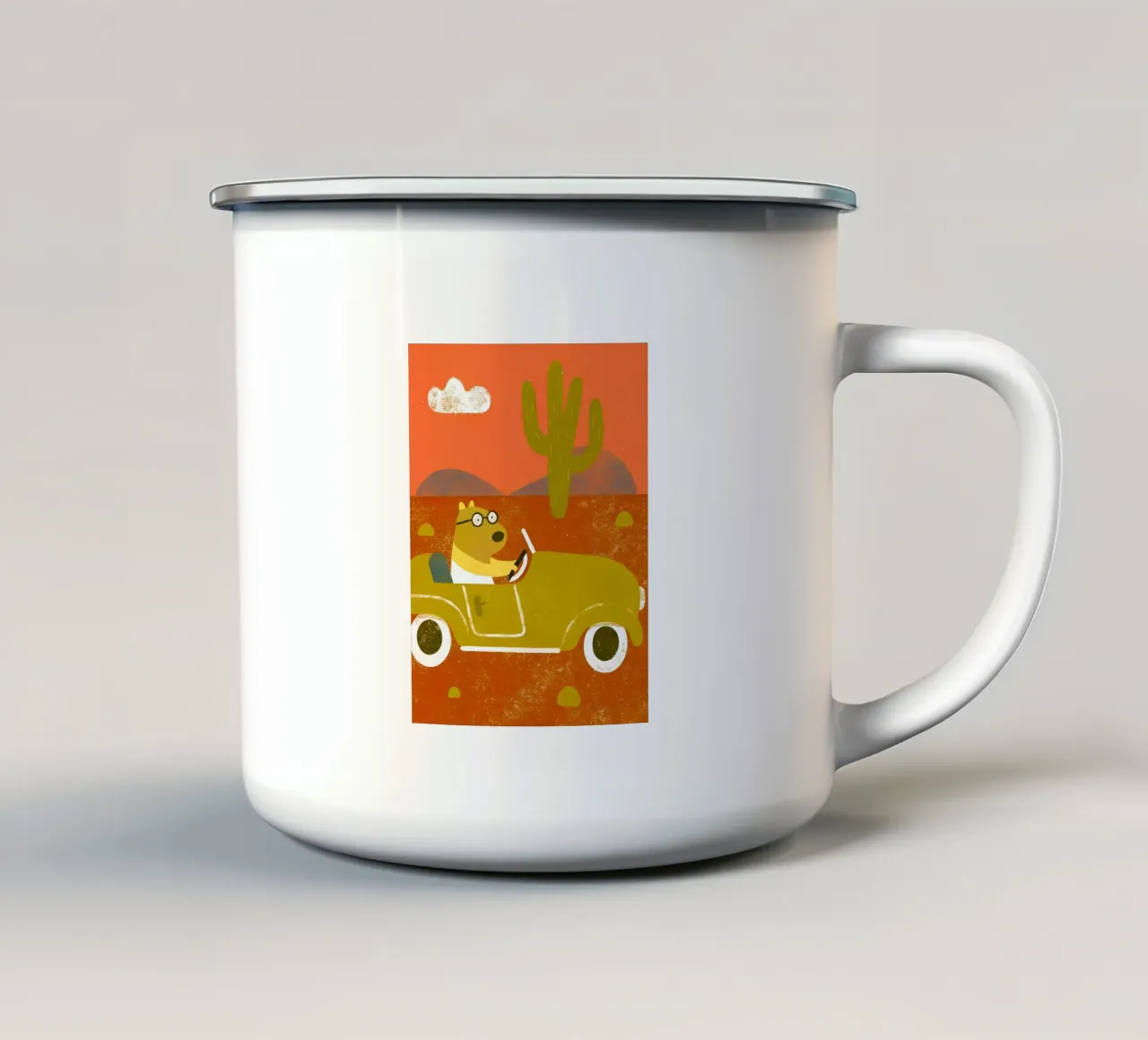 Cane in auto tazza in smalto da THE LATEST SHOP
