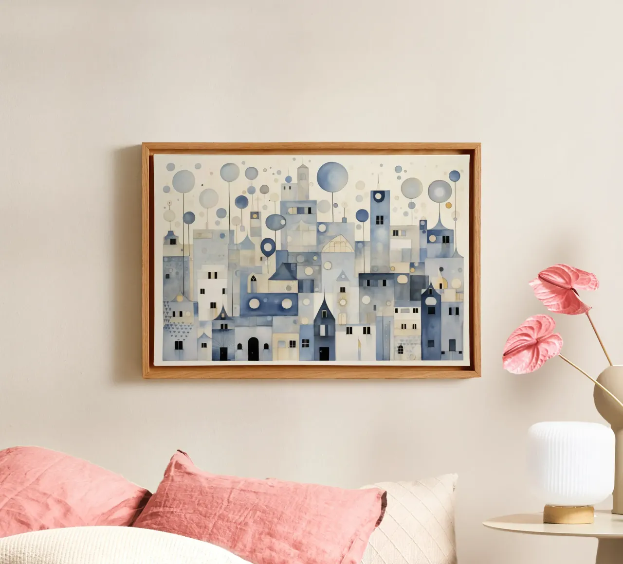 Abstracte stad canvas met Baklijst van Imagine