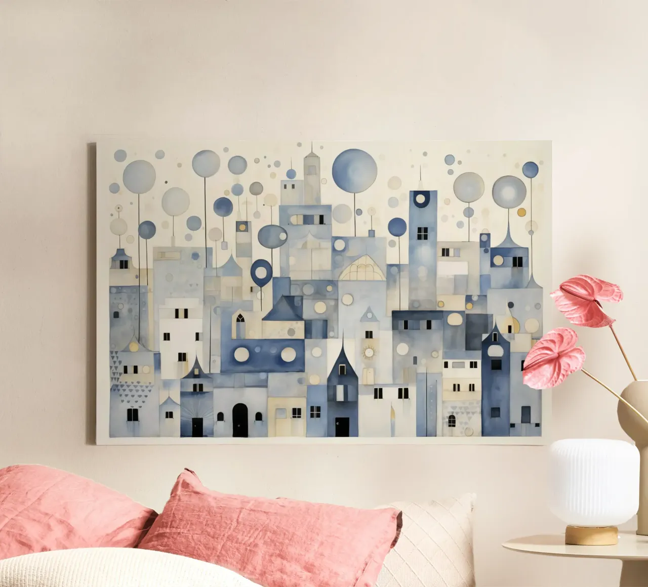 Abstracte stad canvas met Baklijst van Imagine