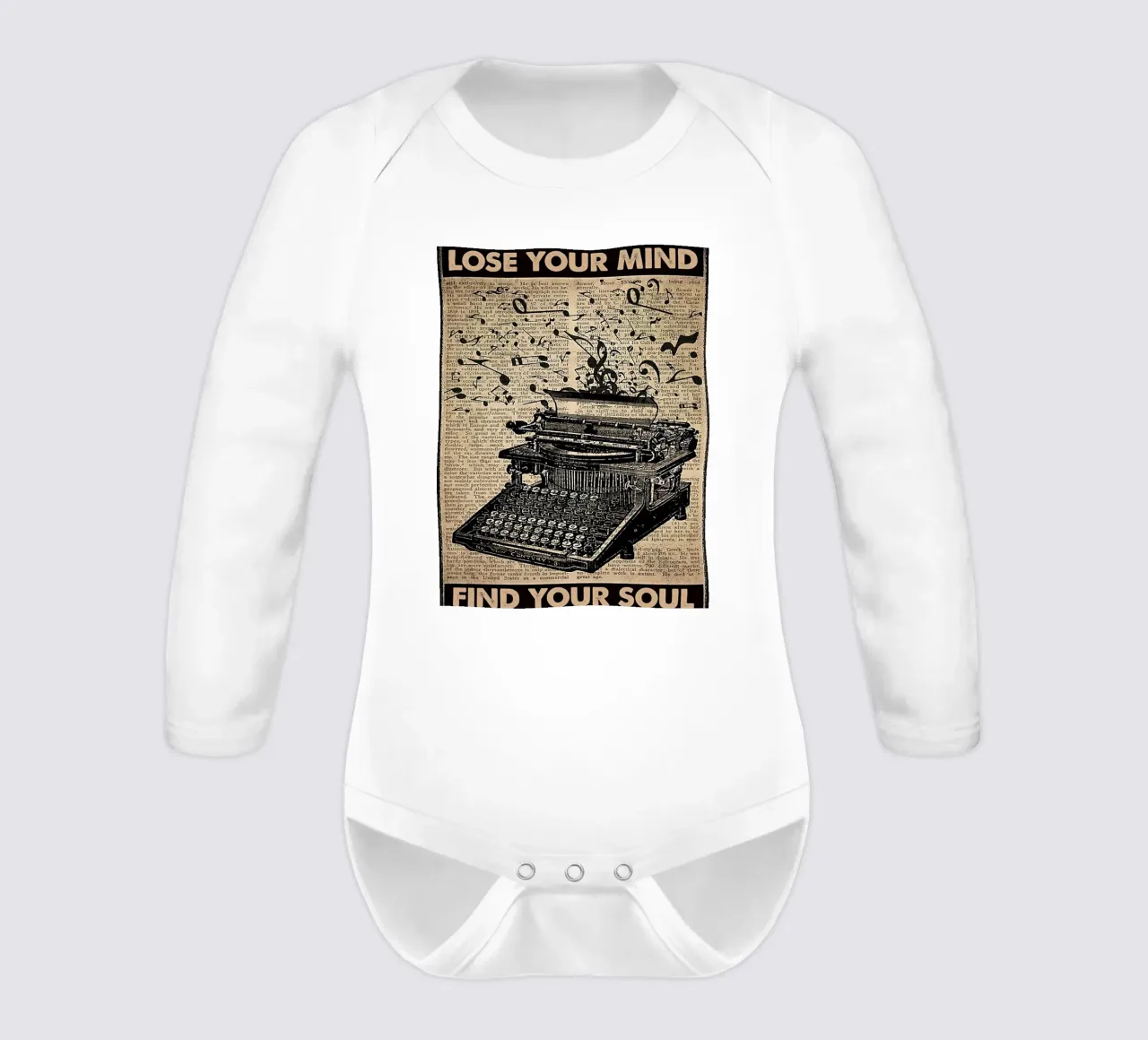 Typewriter Lose Your Mind, Find Your Soul long-sleeve baby romper by Aaronshop