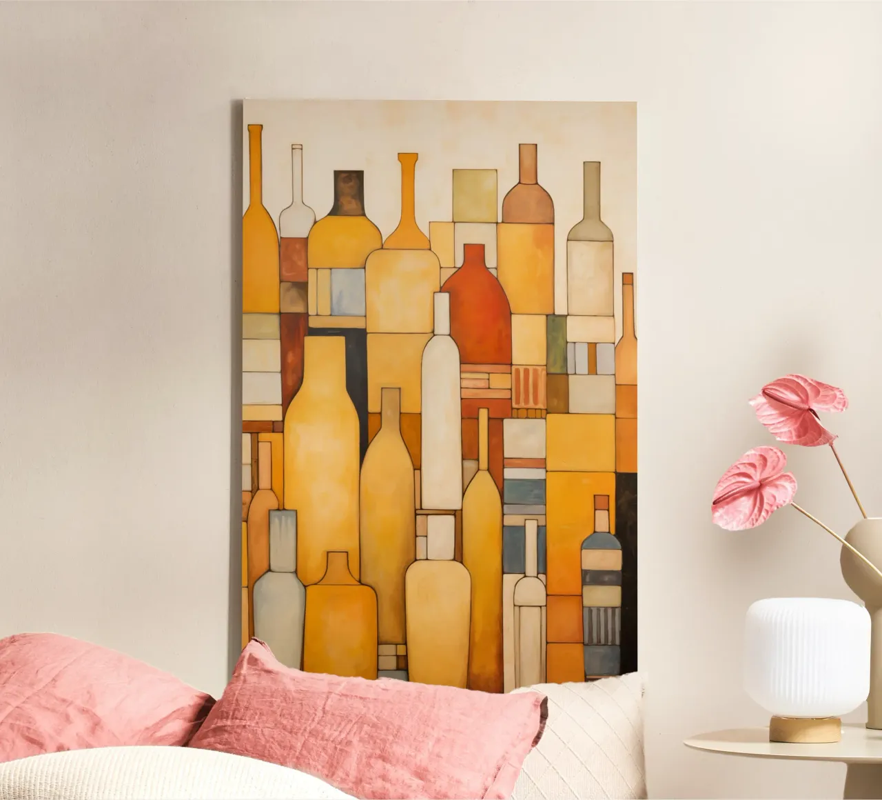 Flessen abstract canvas met Baklijst van Imagine