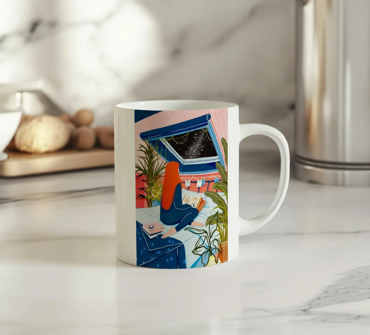 donna che legge un libro tazza in ceramica da John C Labut