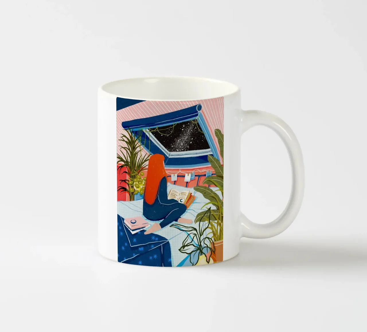 donna che legge un libro tazza in ceramica da John C Labut