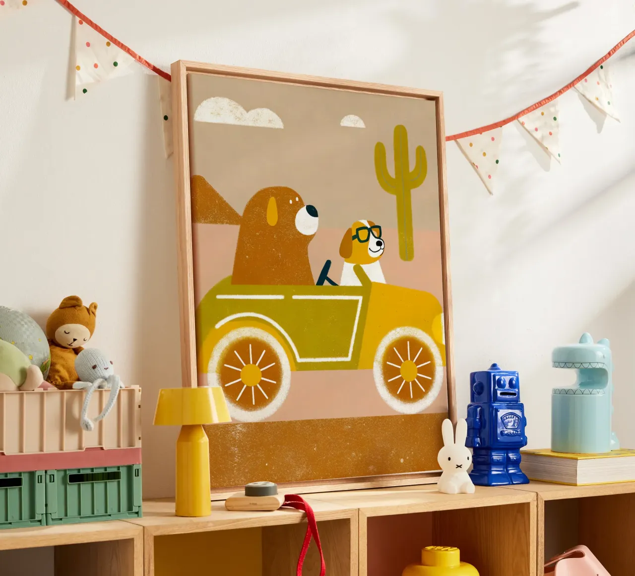 Auto con orso e cane tela con Cornice a cassetta da THE LATEST SHOP