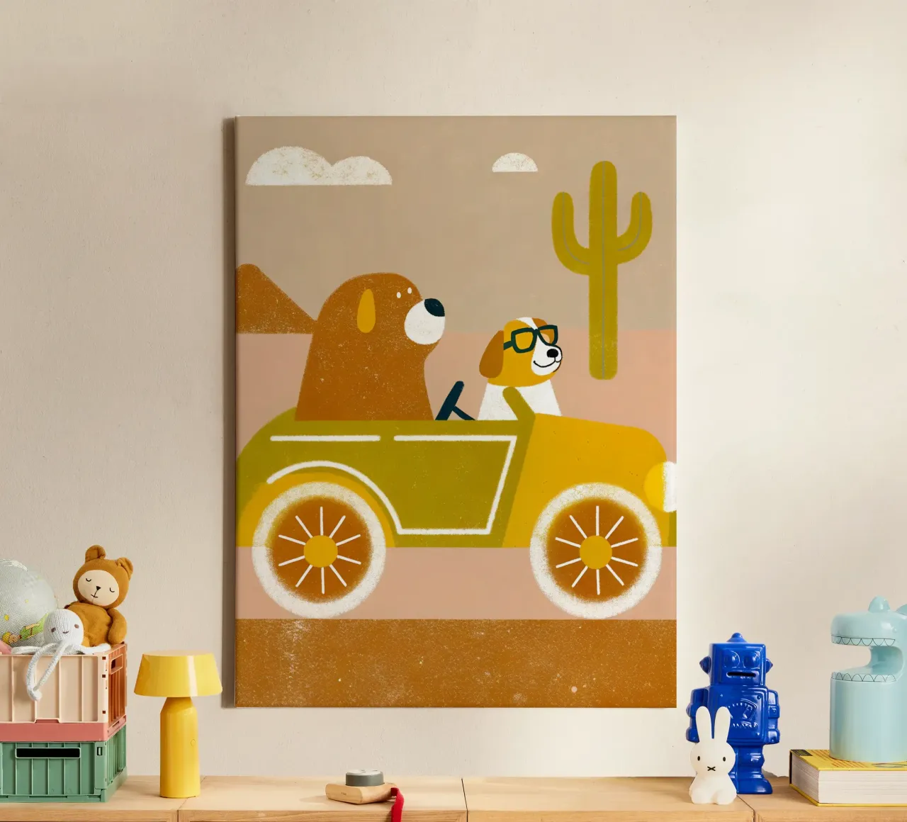 Auto con orso e cane tela con Cornice a cassetta da THE LATEST SHOP