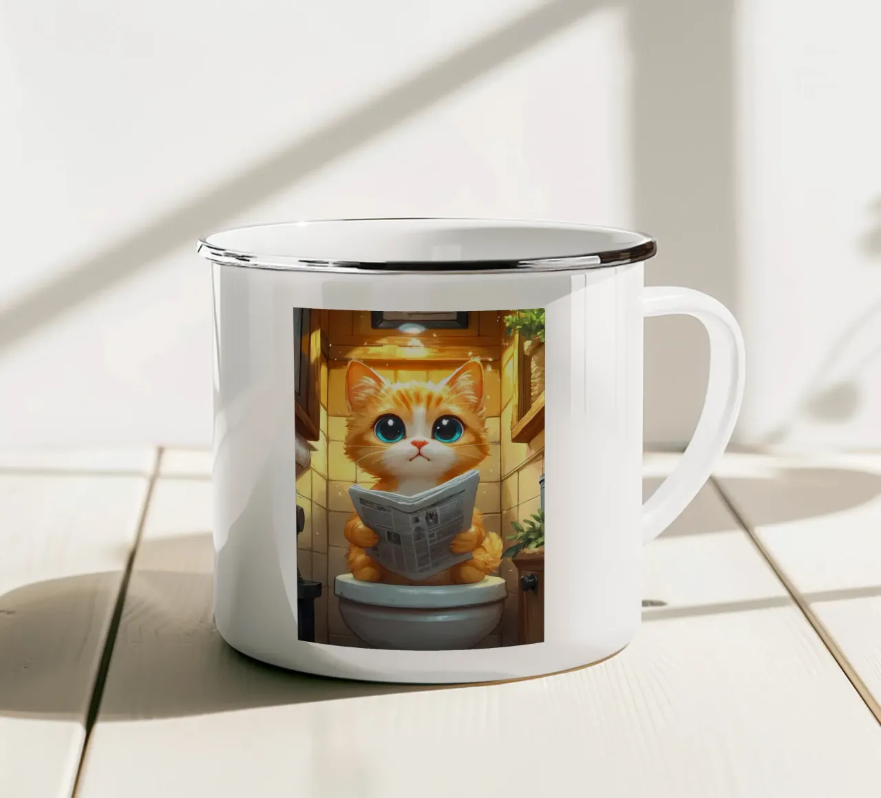 gatto bagno giornale piastrelle pelliccia arancione tazza in smalto da Ashish Kashyap