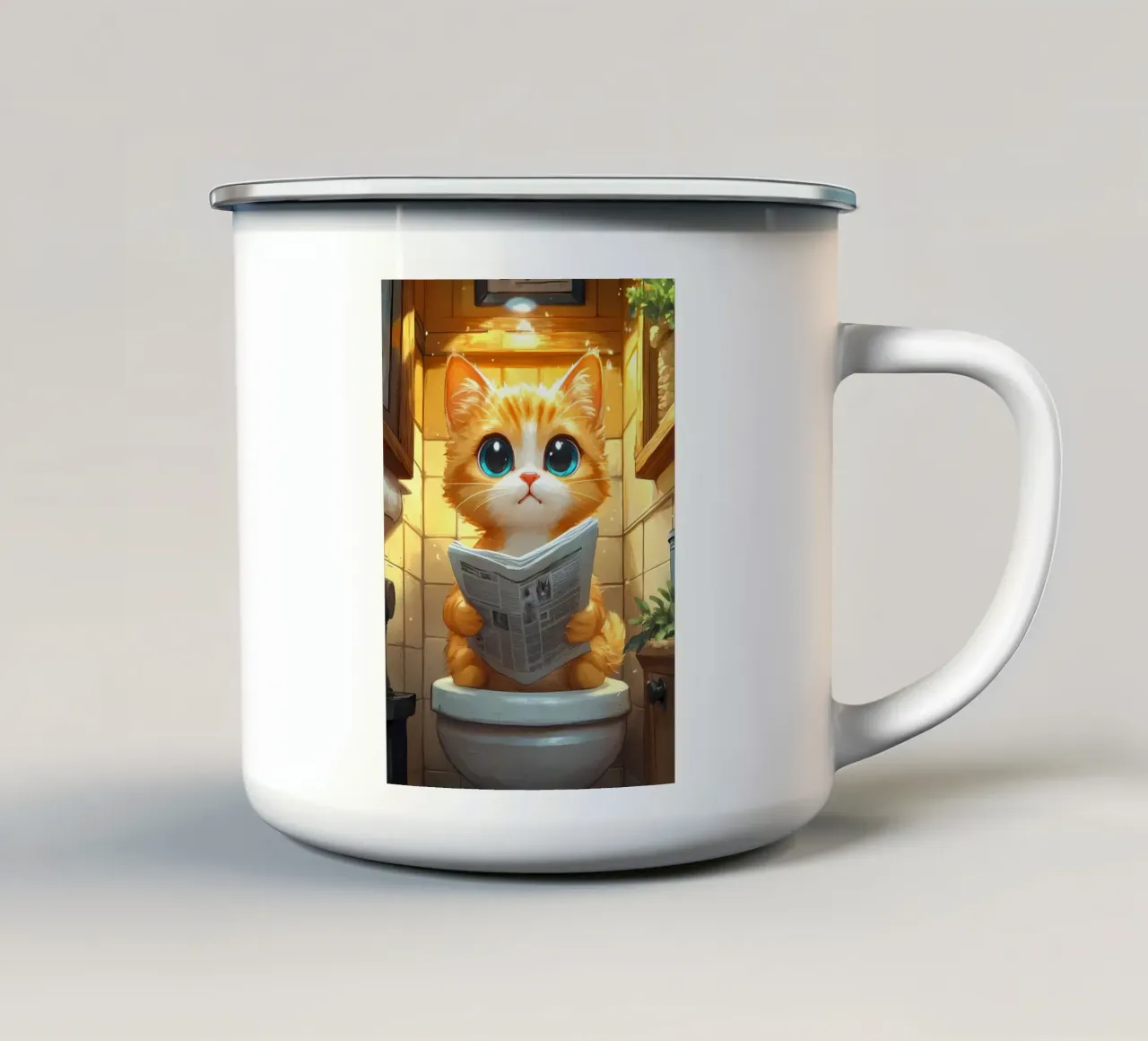 gatto bagno giornale piastrelle pelliccia arancione tazza in smalto da Ashish Kashyap