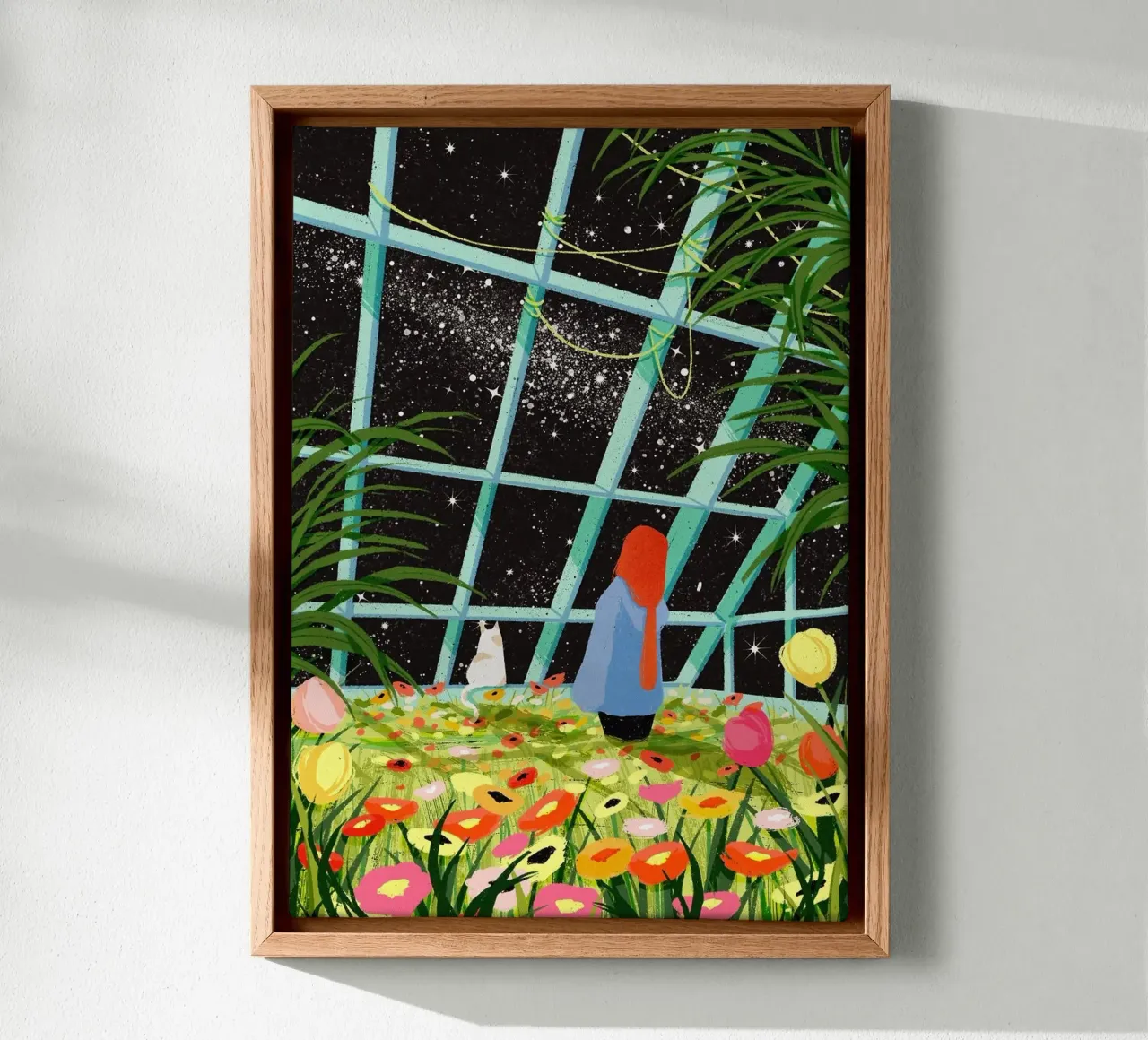 woman cat flowers canvas by John C Labut