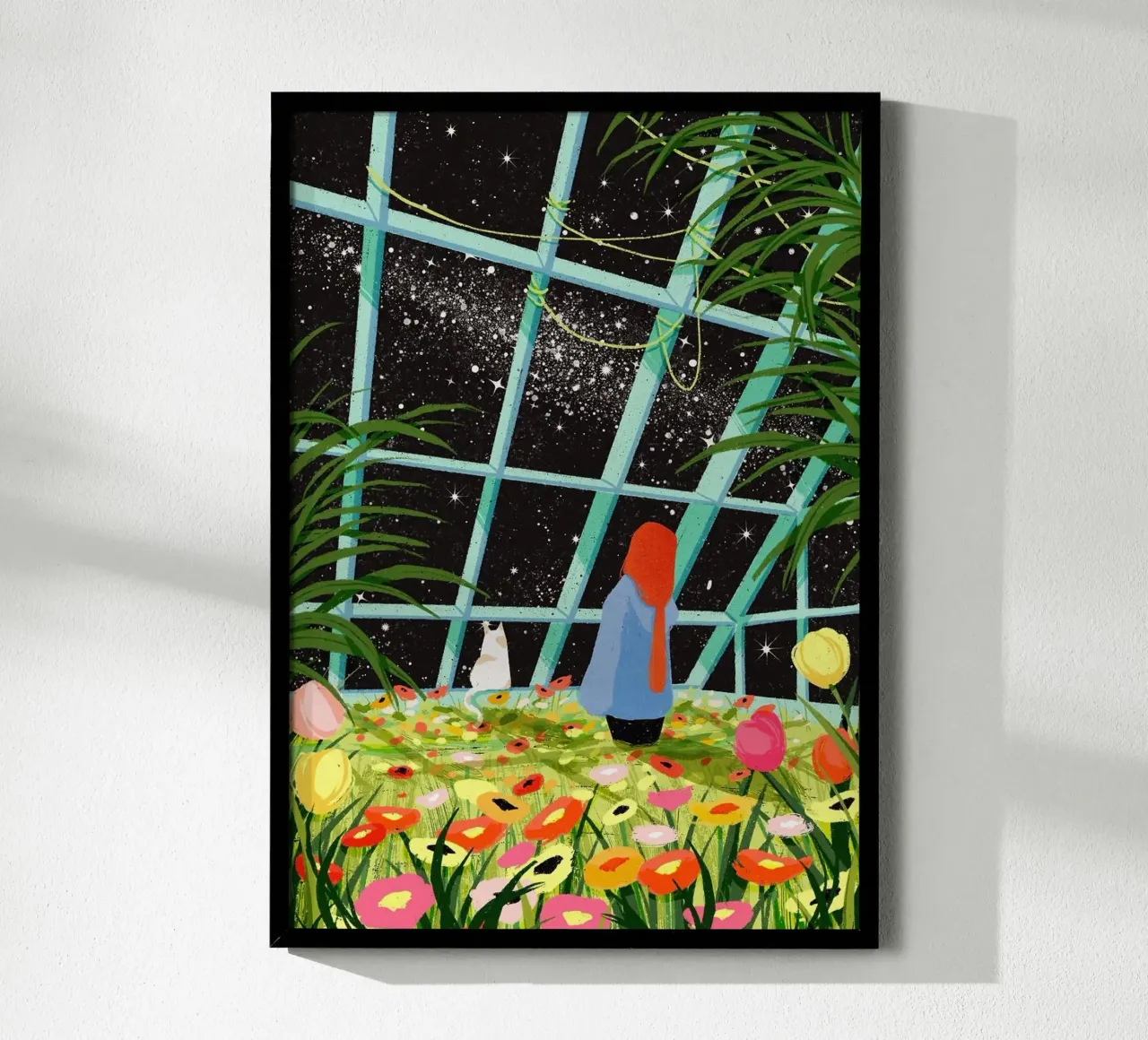 woman cat flowers hahnemühle by John C Labut
